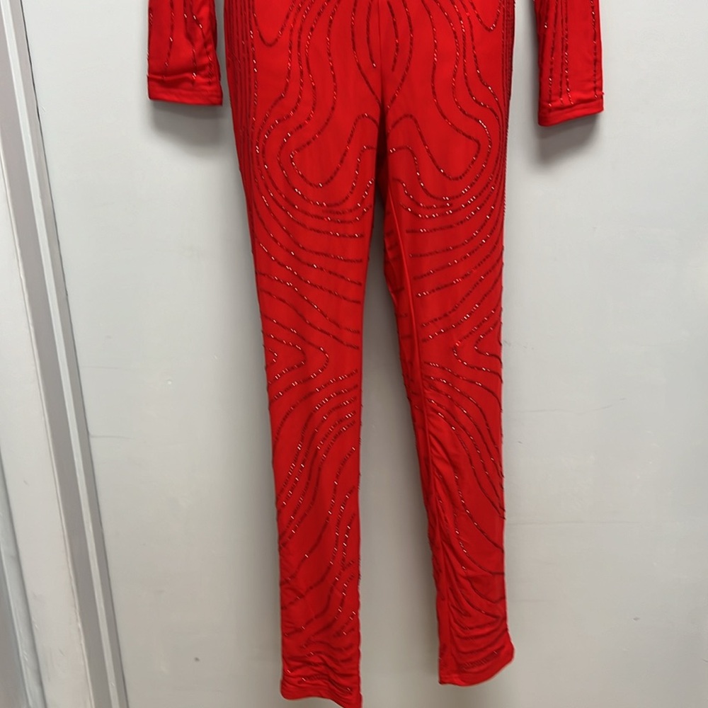 NWT Akira Sasha Embellished Mesh Long Sleeve Bodysuit/Pants Set Size Large - Picture 5 of 13